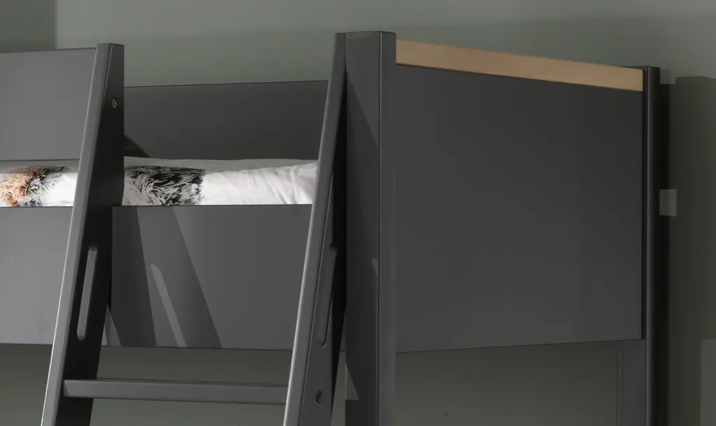 Vipack - LONDON Hochbett Mit Liegefläche 90 X 200 Cm, Inkl. Lattenrost, Ausf.Nachbildung Anthrazit, Absatz Buche Natur Massiv – Bild 3