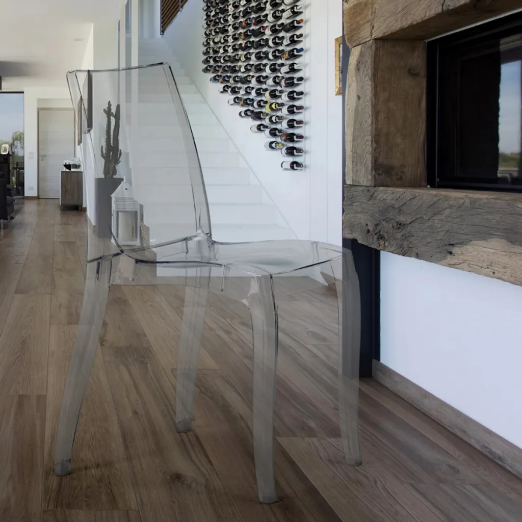 Cristal Light Stapelbare Stühle Aus Transparentem Polycarbonat Für Küche Und Bar Grand Soleil DesignFarbe: Transparent, Höhe (cm): 84, Breite (cm): 50, Gewicht: 3,5 Kg, Zusammensetzung: Polycarbonat, Modelle: CRISTAL LIGHT, Eigenschaften: Stapelbar, Länge (cm): 54, Zertifikation: Contract, Einheit: 1 Stück – Bild 4