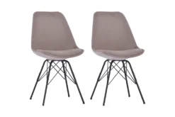 HOMEXPERTS Esszimmerstuhl Ursel 2er-Set, Metall Schwarz, Samt Hellgrau