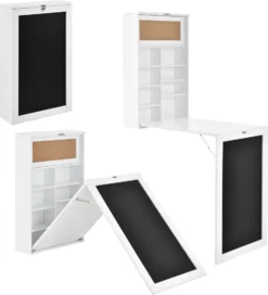 [en.casa] Klappschreibtisch Schreibtisch Zum Ausklappen Wandklapptisch Mit Tafel Und Pinnwand Weiß