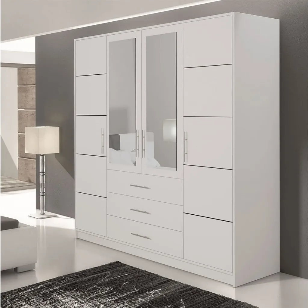 Mirjan24 Kleiderschrank Tytus D4, Drehtürenschrank, Garderobenschrank Mit Spiegel, Schlafzimmer (Farbe: Weiß) – Bild 8