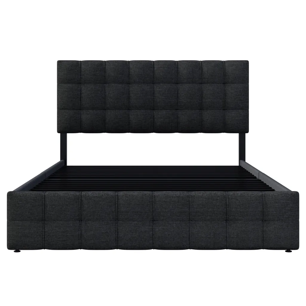 Merax Polsterbett 140x200cm Stauraumbett Doppelbett Mit 4 Schubladen, Höhenverstellbares Kopfteil & Metalllatten, Funktionsbett Aus Leinen, Schwarz – Bild 9