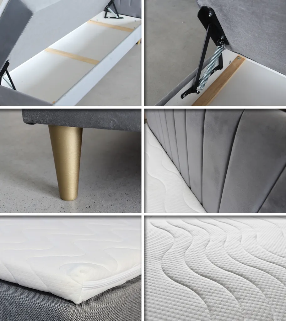 Boxspringbett Gold Mit 2 Bettkästen Und Topper - Doppelbett, Bonell-Matratze, Polsterbett, Bett Mit Matratzentopper, Schlafzimmer, Velours Stoff (Beige (Manila 02), 140 X 200 Cm) – Bild 3