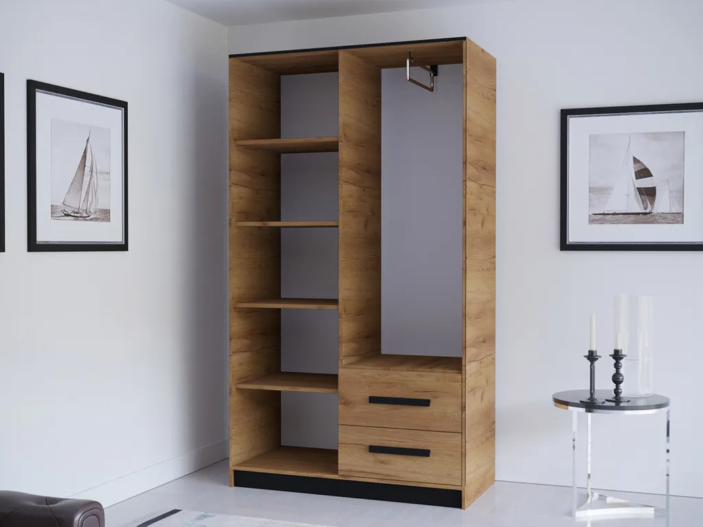 Mirjan24 Kleiderschrank Malta 103, Drehtürenschrank, Schlafzimmer, Garderobenschrank Mit Spiegel (Eiche Craft Gold / Schwarz) – Bild 3