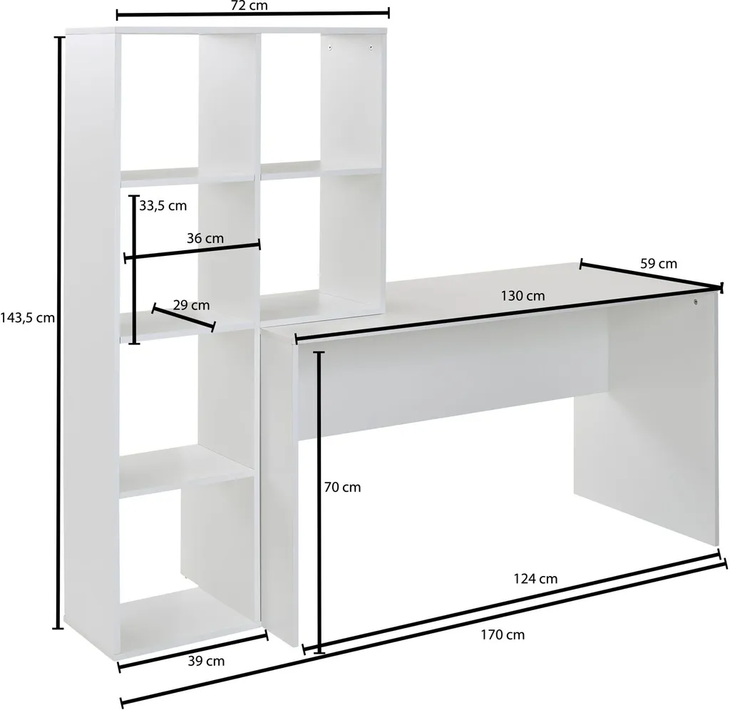 WOHNLING Schreibtisch Mit Regal Weiß 170x59x143,5 Cm Bürotisch Modern | Laptoptisch Mit 6 Ablagen | Homeoffice Computertisch Mit Stauraum – Bild 3