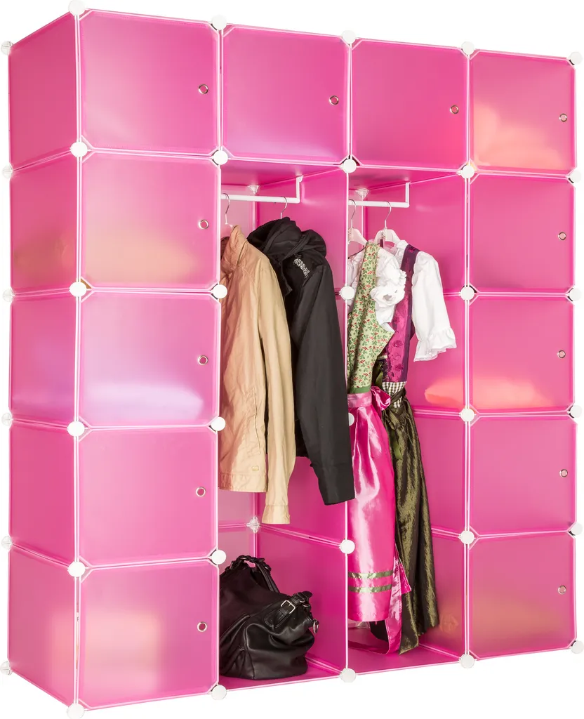 Tectake Steckregal 12 Boxen Mit Türen Inkl. Kleiderstangen 147x47x183cm - Pink – Bild 2