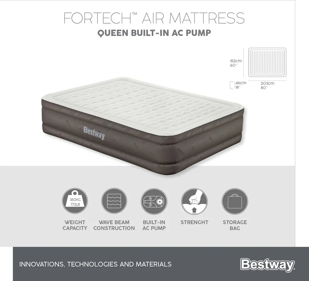 Bestway® Fortech™ Luftbett Mit Integrierter Elektropumpe Double XL/Mid 203 X 152 X 46 Cm – Bild 19