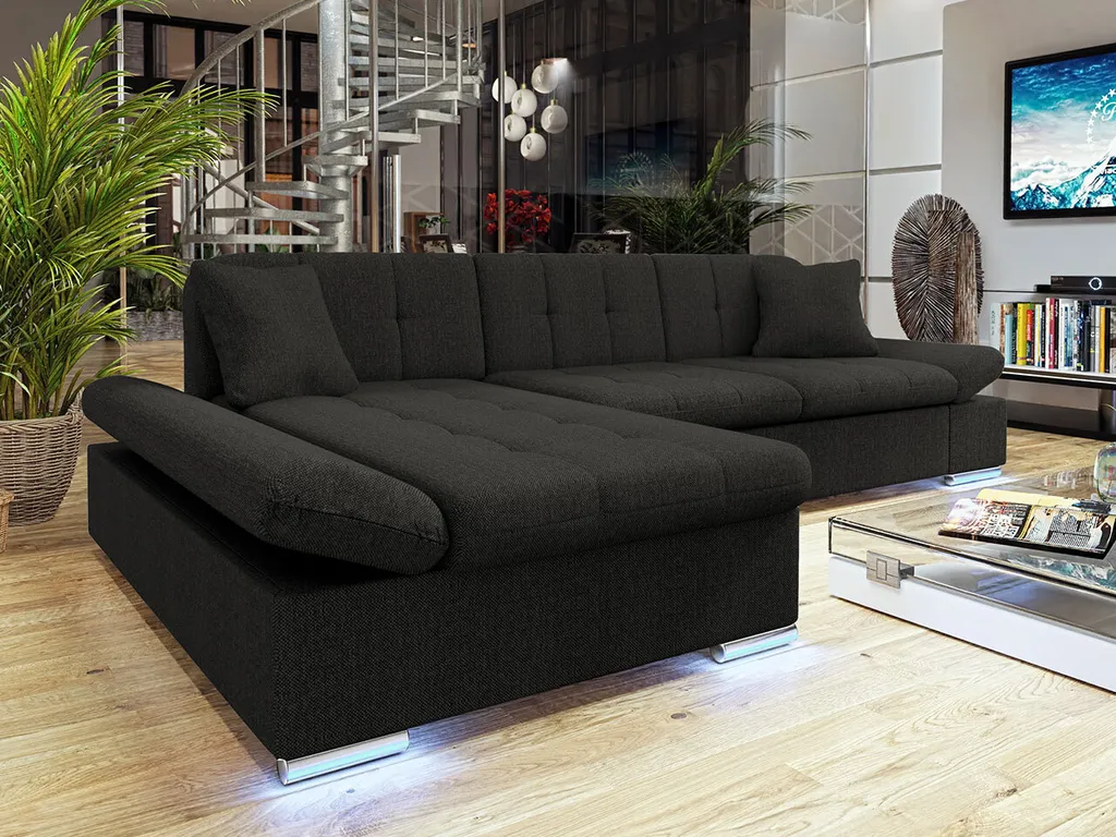 Mirjan24 Ecksofa Malwi LED, L-Form Polsterecke Mit Bettkasten, Schlafsofa Mit Beleuchtung (Farbe: Ikar 09, Seite: Links)