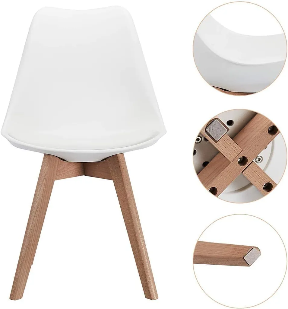 Megaastore Esszimmerstühle Mit Massivholz, Modernen Esszimmerstühlen Skandinavisches Retro-Design L Eleganter Küchenstuhl Für Esstisch Oder Wohnzimmer (4er Set, Weiß) – Bild 4