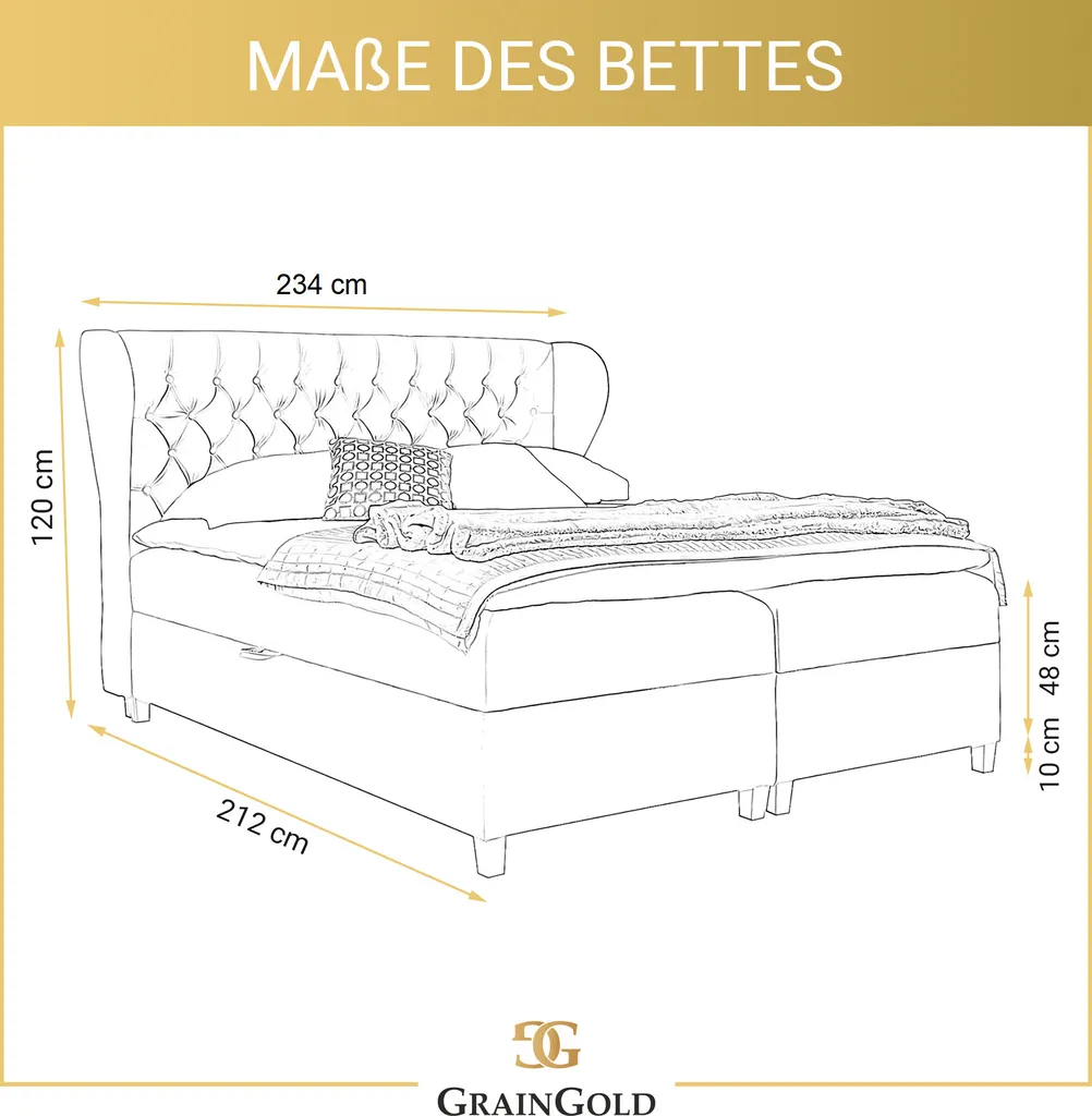 GRAINGOLD Doppelbett 200x200 Janke - Boxspringbett Mit Zwei Großen Bettkästen, Hauptmatratze Von Hochelastischer Schaum - Schlafzimmerbett - Beige (One Moment 13) – Bild 5