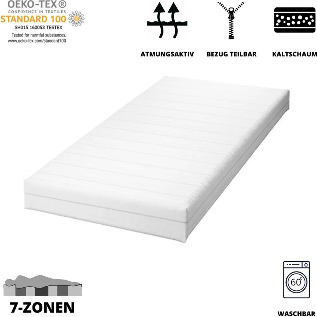 Krok Wood Ortopedische Kaltschammatratze Emma (90 X 200 Cm), 7-Zonen Matratze, Härtegrad H3, Höhe 16 Cm