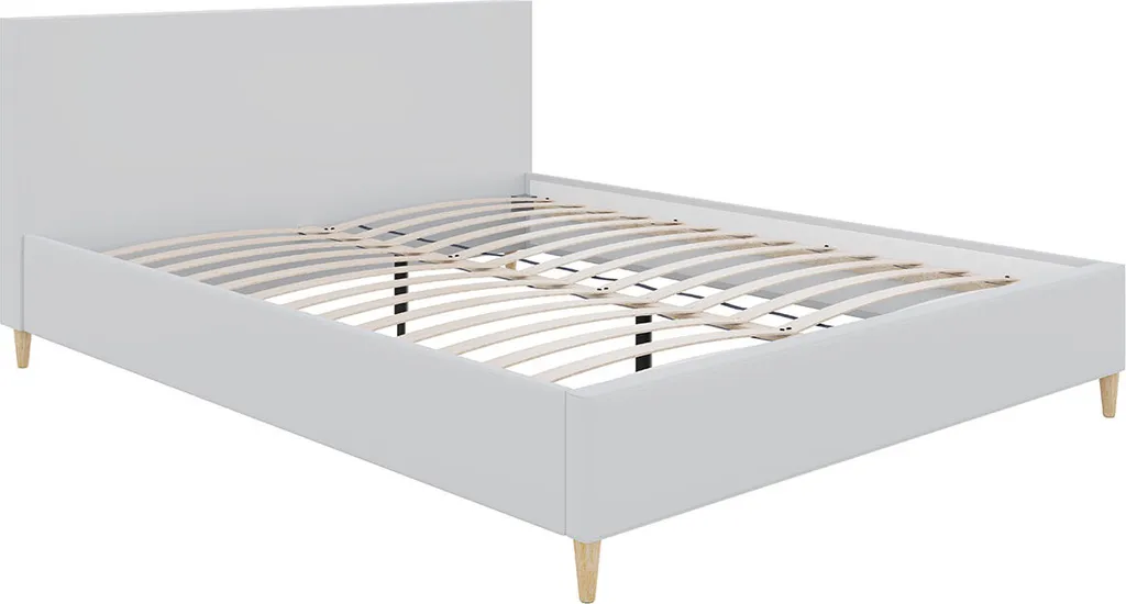 GRAINGOLD Samtbett 180x200 Fuzi - Doppelbett Mit Lattenrost - Skandinavischer Stil, Holzfüße - Beige – Bild 2