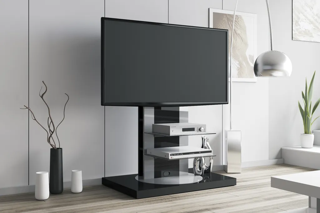 Fernsehtisch Roma H-777nw Schwarz Hochglanz 360° Drehbar TV Möbel TV Rack TV Ständer LCD Inkl. TV-Halterung – Bild 5