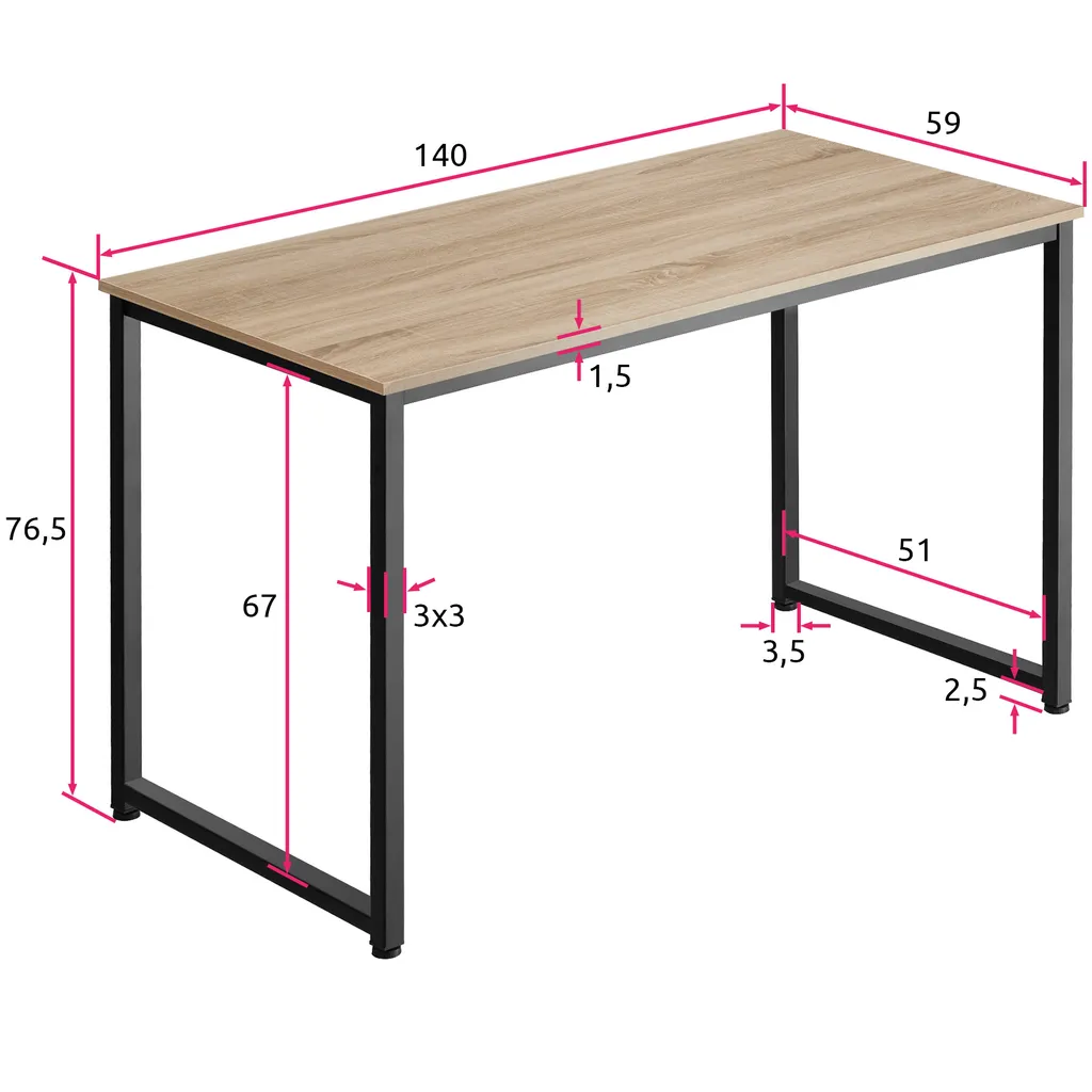 Tectake Schreibtisch Flint - Industrial Holz Hell, Eiche Sonoma, 140 Cm – Bild 6