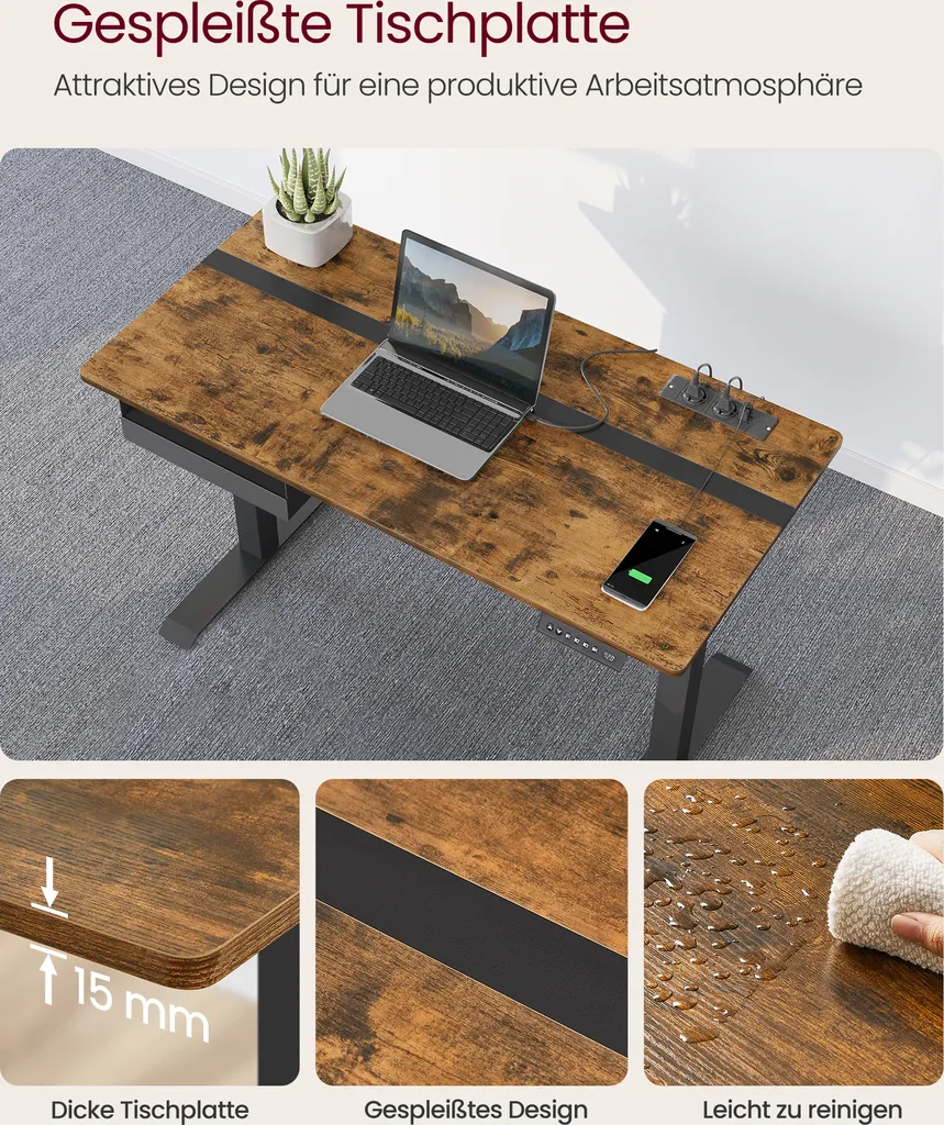 VASAGLE Höhenverstellbarer Schreibtisch Elektrisch, 60 X 120 Cm Tischoberfläche, Elektrischer Schreibtisch,Mit 2 Ladebuchsen Und 2 USB-Anschlüssen,Memory-Funktion Mit 4 Höhen DSL112X01 – Bild 7