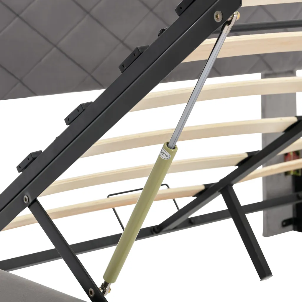 Merax Hydraulisches Boxspringbett 140x200cm Mit Bettkasten, Lattenrost Und Gepolsterten Kopfteil, Polsterbett Funktionsbett Doppelbett Aus Velvet, Grau – Bild 5