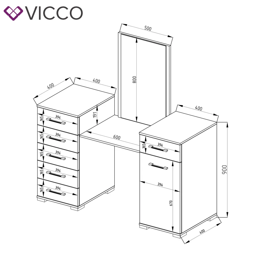 Vicco Schminktisch Zoe Frisiertisch Frisierkommode Spiegel Weiß Hochglanz – Bild 3