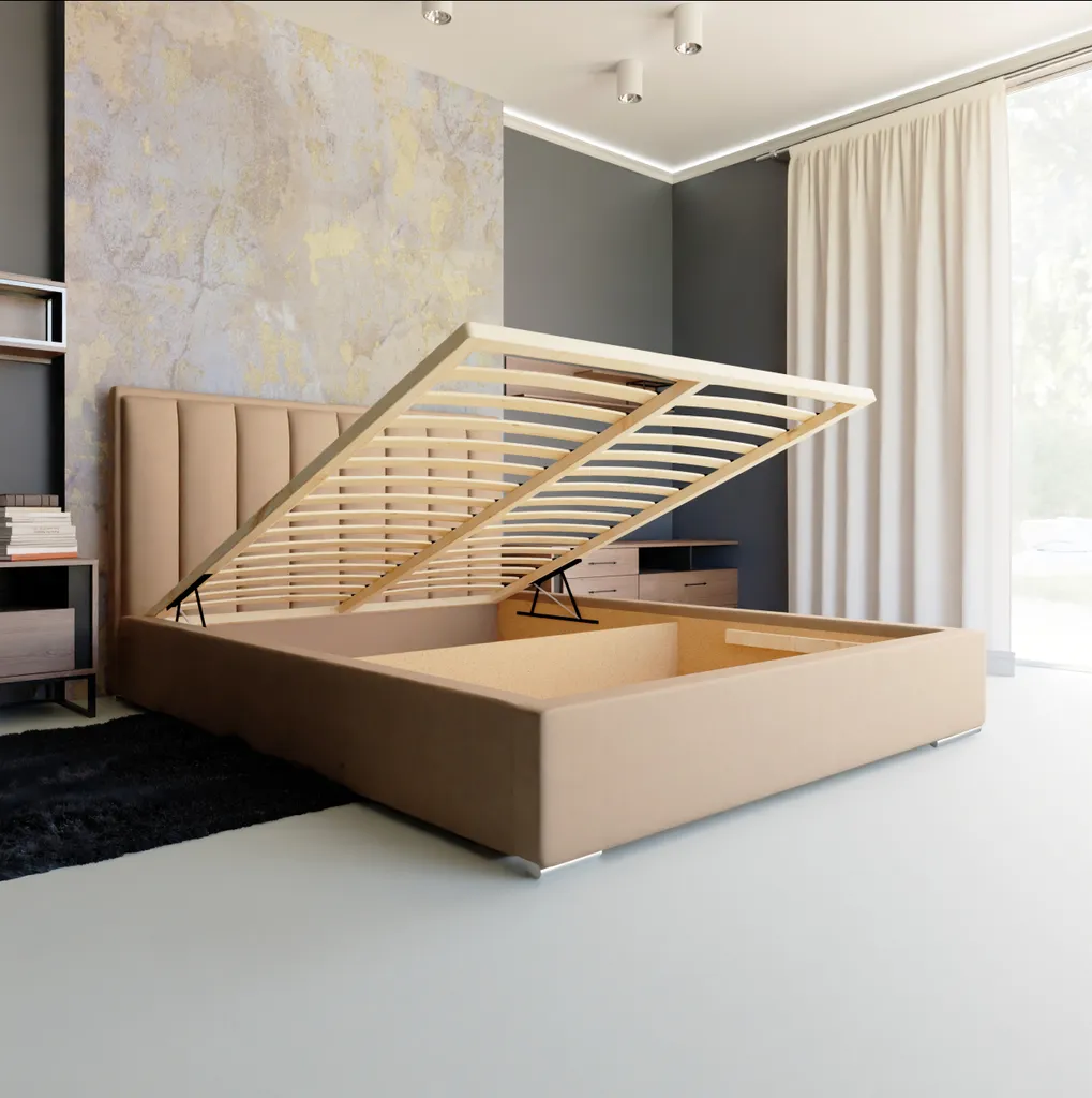 GRAINGOLD Doppelbett 180x200, Polsterbett Mit Bettkasten, Rückenlehne Und Lattenrost Ark - Grau – Bild 4