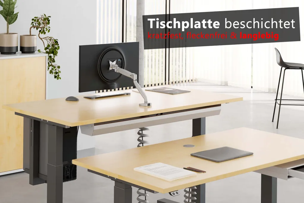 Bümö® Schreibtisch "Serie-XMKA" Elektrisch Höhenverstellbar, Tischplatte 180 X 80 Cm In Buche, Gestell In Weiß – Bild 8