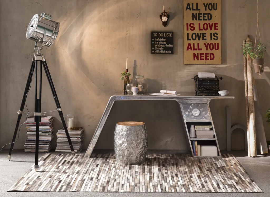 SIT Möbel Schreibtisch | 2 Offene Fächer, 1 Schublade | Mit Alu Beschlagen | Aus Mangoholz Und MDF | B 175 X T 60 X H 75 Cm | Silber | 81707-21 | Serie AIRMAN – Bild 12