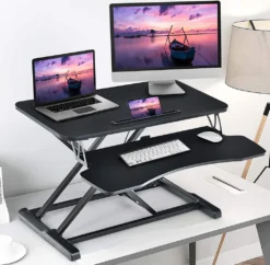 COSTWAY Sitz-Steh-Schreibtisch Höhenverstellbar Mit Tastaturablage Monitorständer & Tablet-Halter Für Monitor Oder Laptop Schwarz