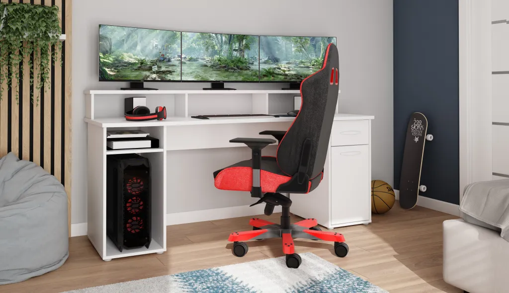 ByLIVING Schreibtisch Fantastic, 180x65 Cm, Melamin Weiß, Griffe Kunststoff Silberfarben – Bild 6