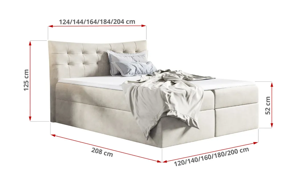 MKS MEBLE Boxspringbett - Doppelbett Mit Multipocket-Matratze - Polsterbett Mit Kopfstütze - Deko Bed Servillo 200 X 200 Cm - H3 Creme – Bild 3