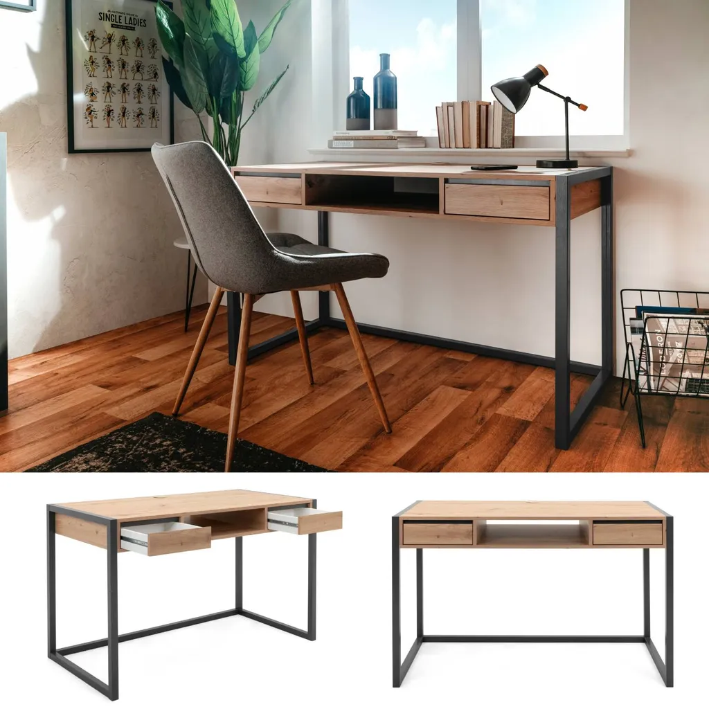 Homestyle4u 2111, Schreibtisch Computertisch Bürotisch Arbeitstisch Tisch Büro Arbeitszimmer Holz Schwarz Anthrazit – Bild 9