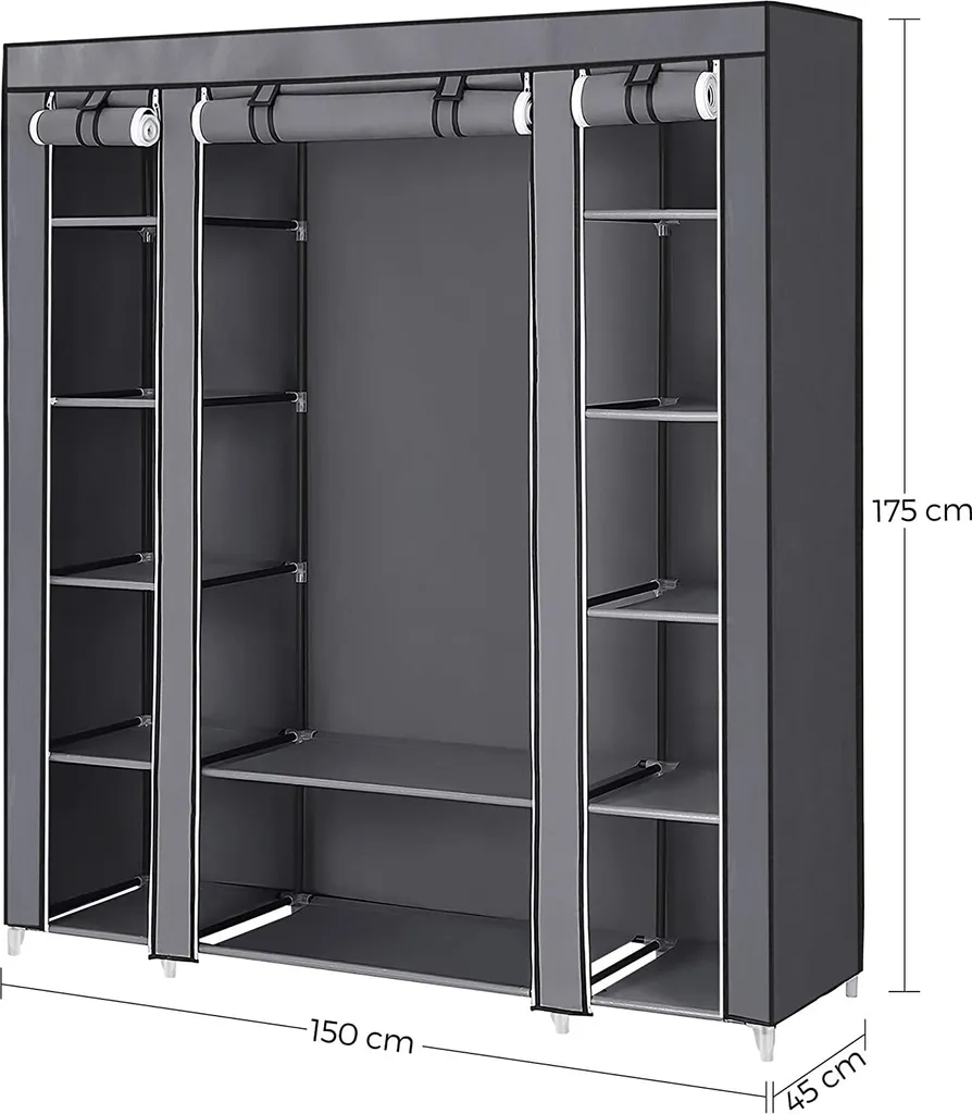 SONGMICS Kleiderschrank, Stoffschrank, 12 Mit Kleiderstange Und Ablagen, Stabiler Schrank, Für Schlafzimmer, Ankleidezimmer, 150 X 45 X 175 Cm, Grau LSF03G – Bild 6