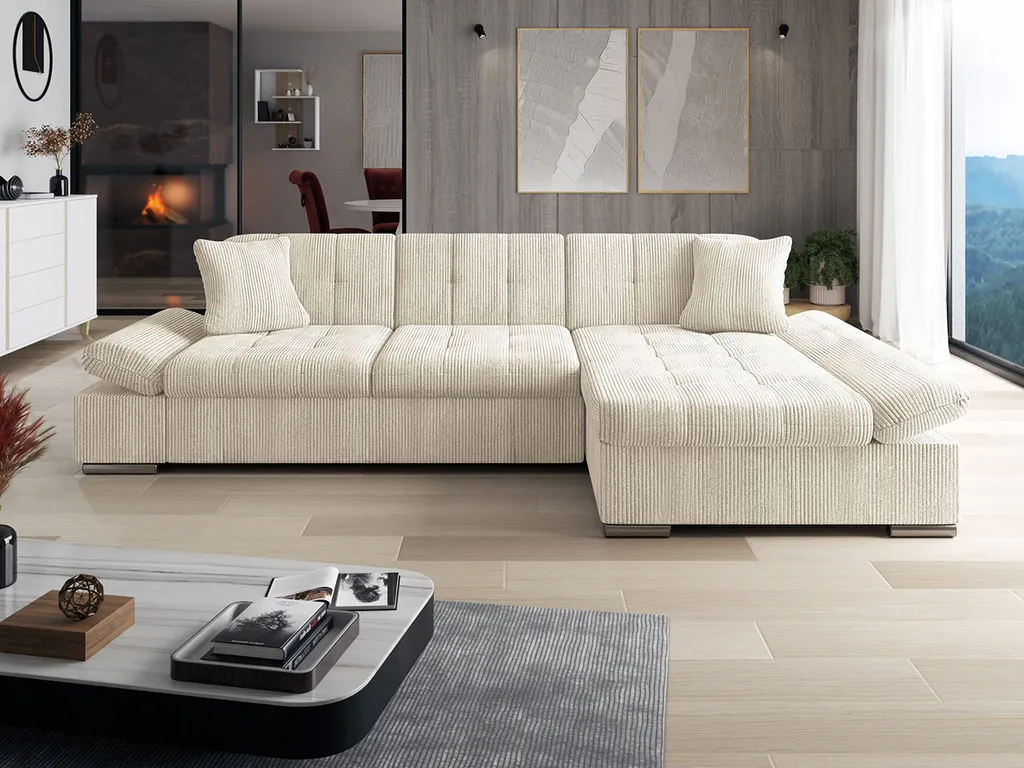 Mirjan24 Ecksofa Malwi Cord Mit Bettkasten Und Schlaffunktion, Elegante Couch, Polsterecke (Farbe: Poso 100, Seite: Rechts) – Bild 2