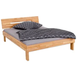 Bubema Massivholzbett Marco Aus Kernbuche Mit Kopfteil, Farbton Natur, Geölt : 120x200