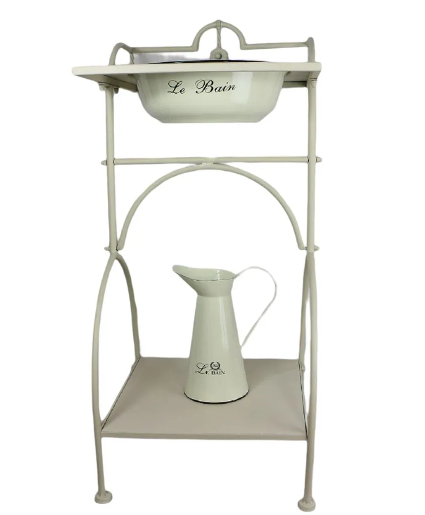 Waschtisch, Waschtischset, Badezimmertisch Mit Schüssel Und Kanne Aus Emaille