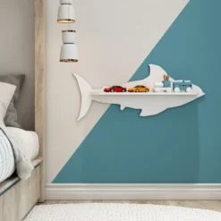 Kinder-Wandregal Skanderborg Bis 2 Kg Wandboard Für Kinderzimmer Hängeregal Kinderzimmer-Dekoration 20 X 49 X 10 Cm SchweberegalNachbildungegal Haifischform Weiß