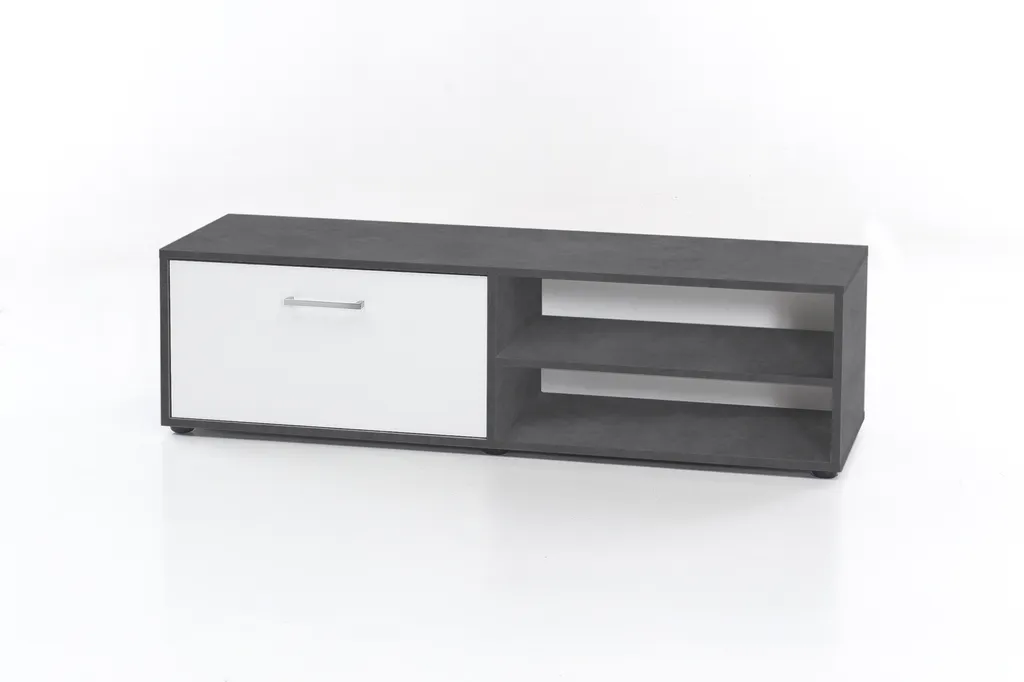 Wilmes Lowboard Mit 1 Klappe, MelaminNachbildung Graphit, Front Weiß – Bild 2