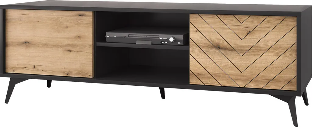 Mirjan24 TV-Lowboard Diamond RTV154, Stilvoll Schrank, Loft TV-Schrank, Wohnzimmer Kollektion (Farbe: Schwarz / Evoke Eiche)