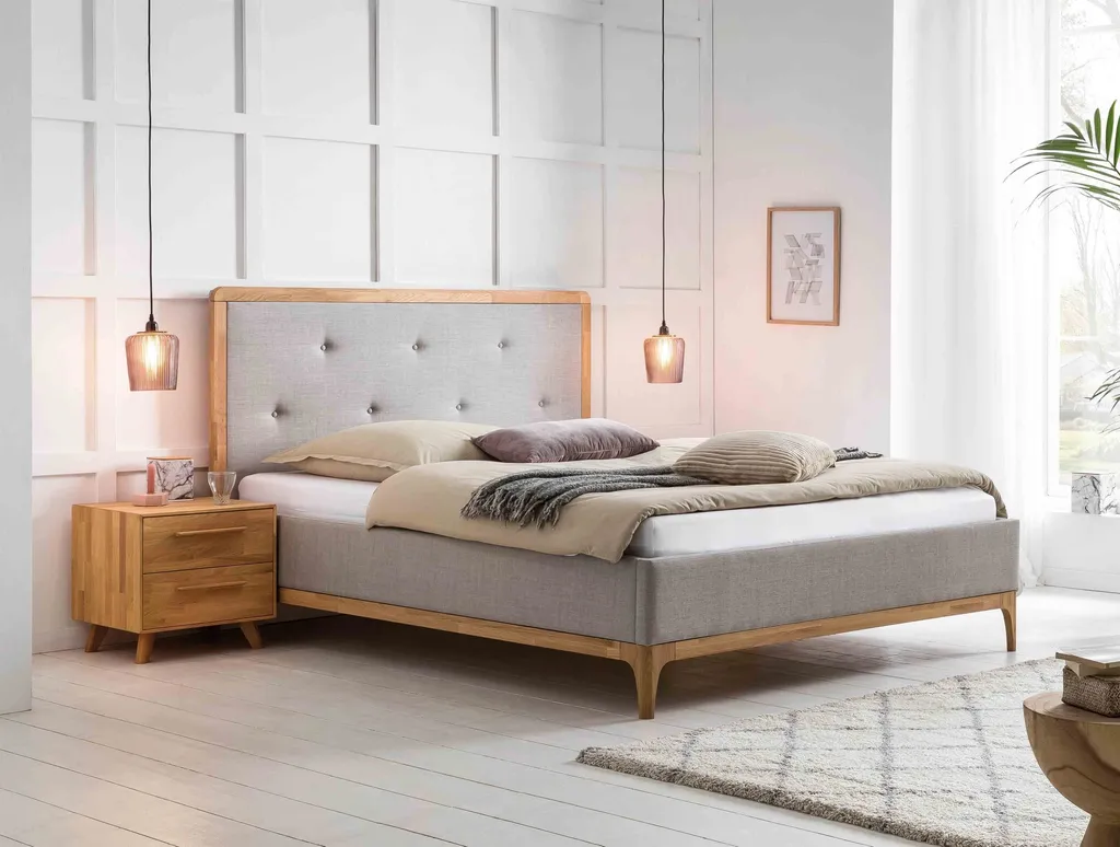 HASENA Polsterbett Silento Stoff Grau Holz Eiche Bianco 180x200 – Bild 2