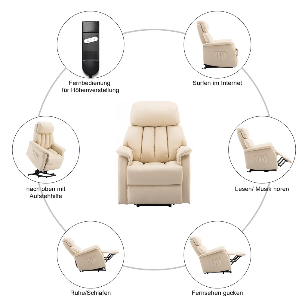 MCombo Elektrisch Aufstehhilfe Fernsehsessel Relaxsessel Elektrisch Verstellbar 7299CW – Bild 9
