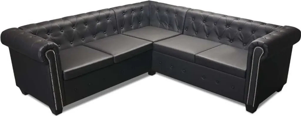 VidaXL Chesterfield Ecksofa 5-Sitzer Kunstleder Schwarz – Bild 3