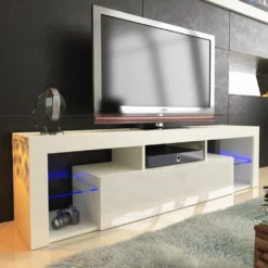 TV LOWBOARD SCHRANK TISCH BOARD 160cm HOCHGLANZ Mit RBG LED-Beleuchtung Weiß, LED-Beleuchtung:mit LED-Beleuchtung