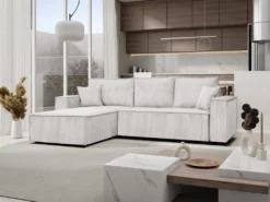 Ecksofa Passio L-Form Mit Schlaffunktion Bettkasten Sofa Couch 275 Cm Lieferung Bis In Die Wohnung Universelle Ottomane Wohnlandschaft (Poso 100 - Beige )