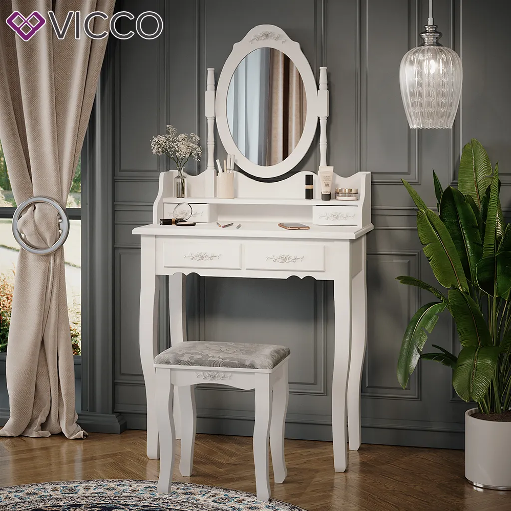 Vicco Schminktisch + Hocker Meghan Weiß 75 X 146,5 X 40 Cm Holzwerkstoff – Bild 4