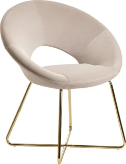 WOHNLING Esszimmerstuhl Samt Beige Küchenstuhl Mit Goldenen Beinen | Schalenstuhl Stoff / Metall | Design Polsterstuhl | Stuhl Esszimmer Gepolstert