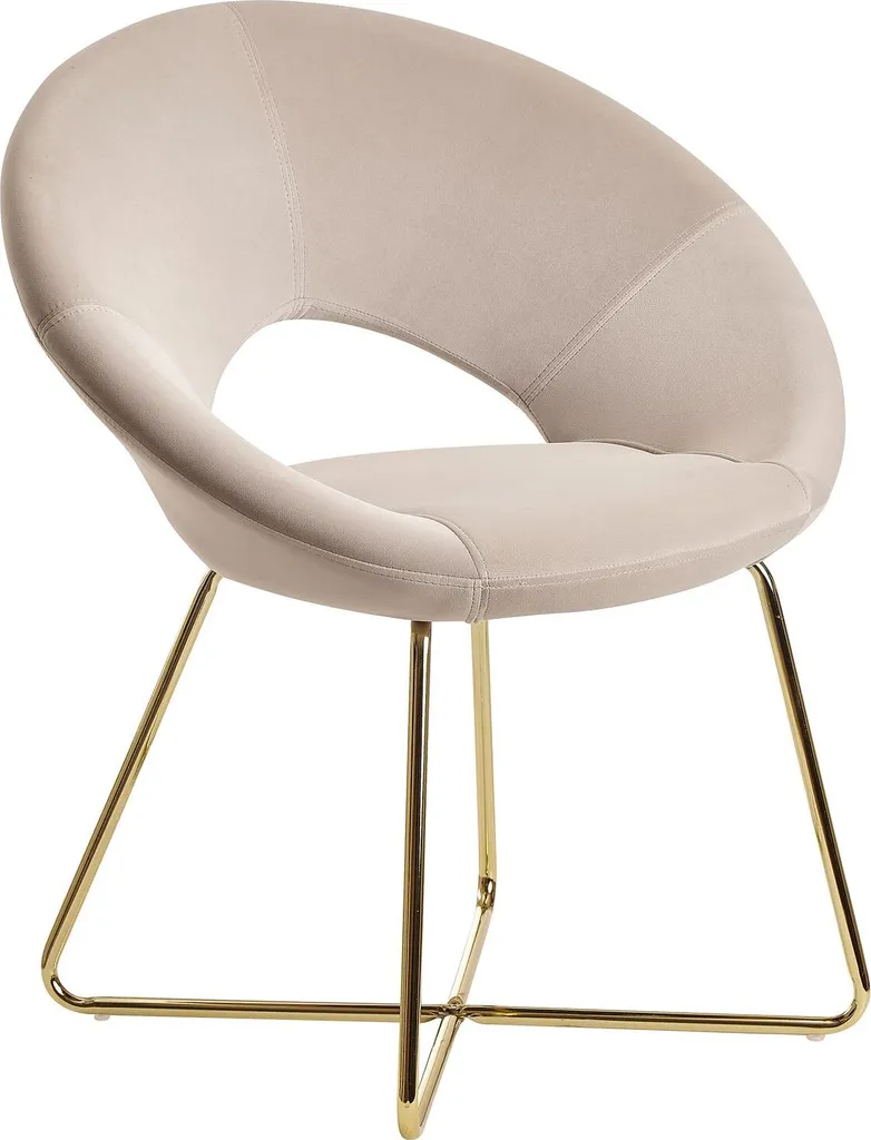 WOHNLING Esszimmerstuhl Samt Beige Küchenstuhl Mit Goldenen Beinen | Schalenstuhl Stoff / Metall | Design Polsterstuhl | Stuhl Esszimmer Gepolstert