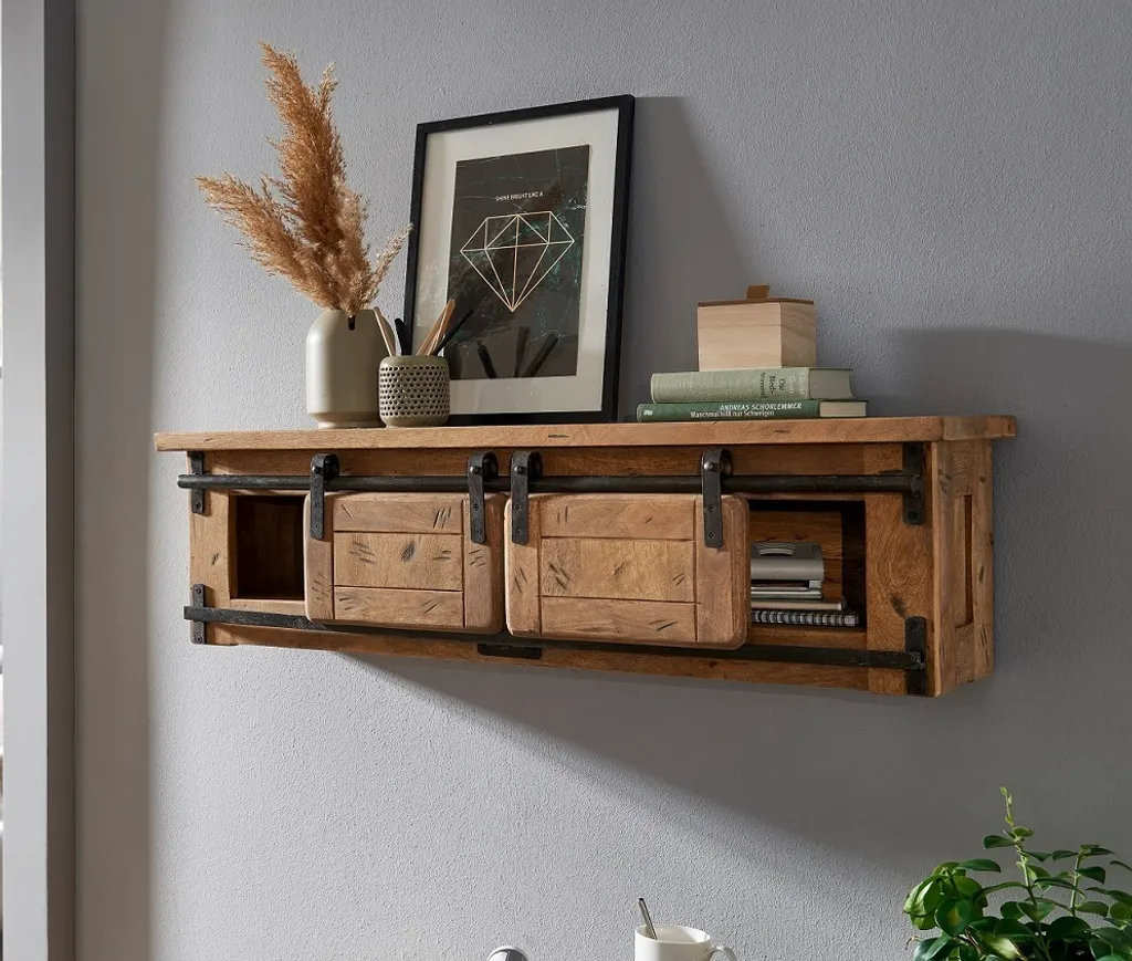 Wandregal II 105cm 'Railroad' Mango & Eisen – Bild 2