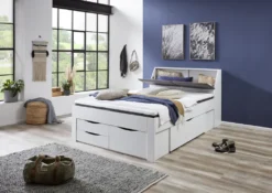 RELITA Funktionsbett Maxi 140 X 200 Cm, Mit Rolllattenrost Mit 4 Bettschubladen Und Stauraum-Polster-Kopfteil