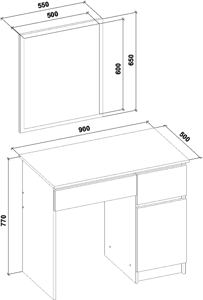 Schminktisch Weiß Mit Spiegel Und Schubladen Lora 90x50x77cm – Bild 11