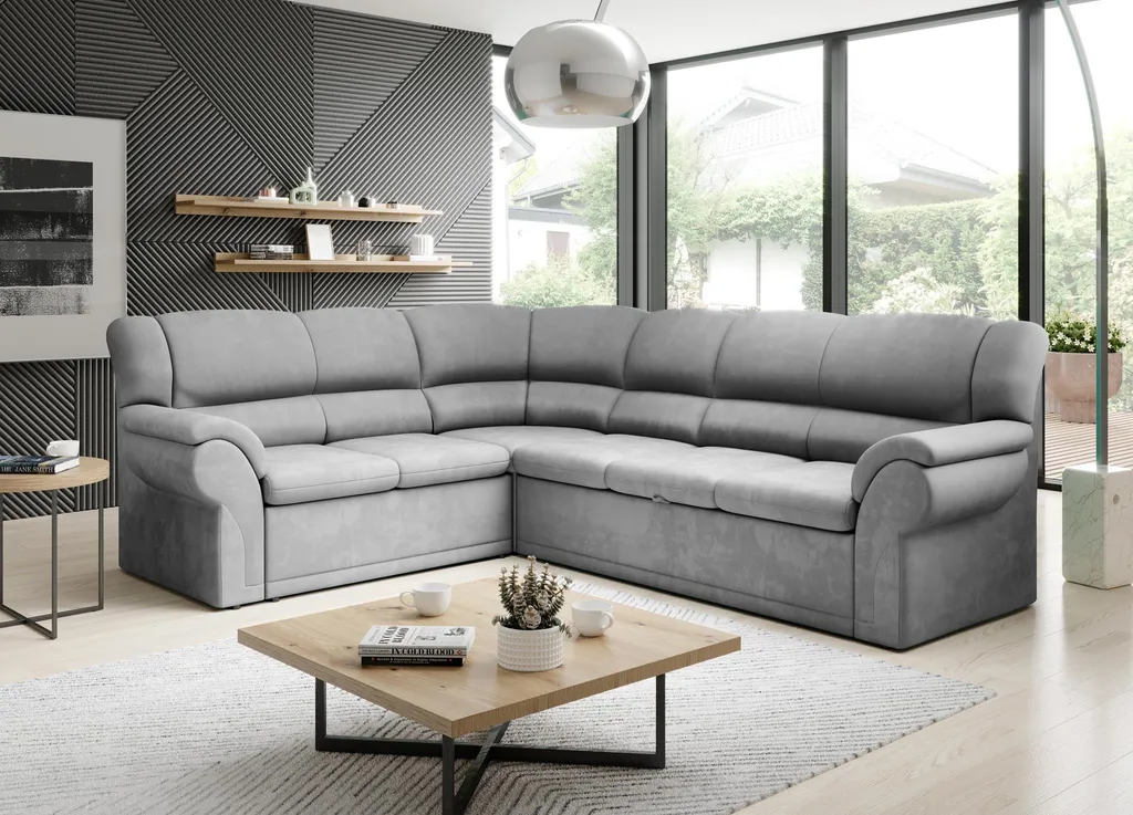 FURNIX Ecksofa LEXY Mit Schlaffunktion Und Bettkasten Couch Sofa Schlafsofa Pflegeleichter Robuster Stoff HELLGRAU L-Form MH 84