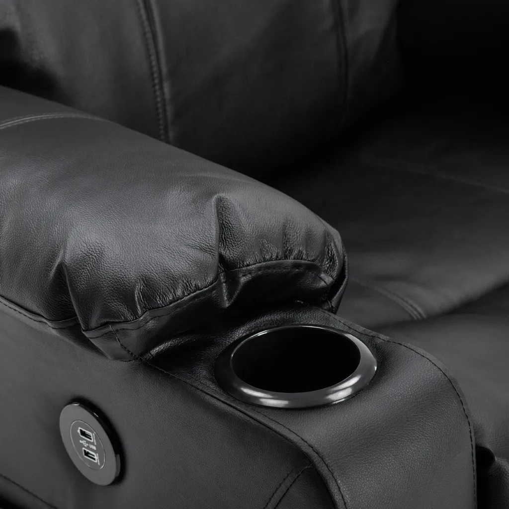 MCombo Leder Massagesessel Fernsehsessel Relaxsessel Dreh Schaukel Heizung USB Manuell Verstellbar Echtleder 7050BK – Bild 6