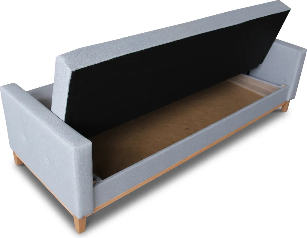 Sofa Wood Mit Schlaffunktion - Schlafsofa Mit Bettkasten, Bettsofa, Massivholz, Polstersofa Mit Holzfüße (Beige (Twist 02)) – Bild 3