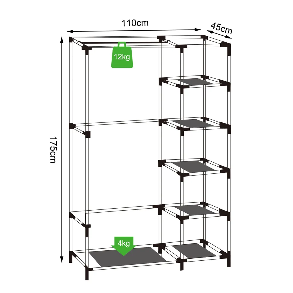 Dibea Stoffschrank 175x110x45 Cm (Kleiderschrank, Faltschrank), Grau – Bild 7